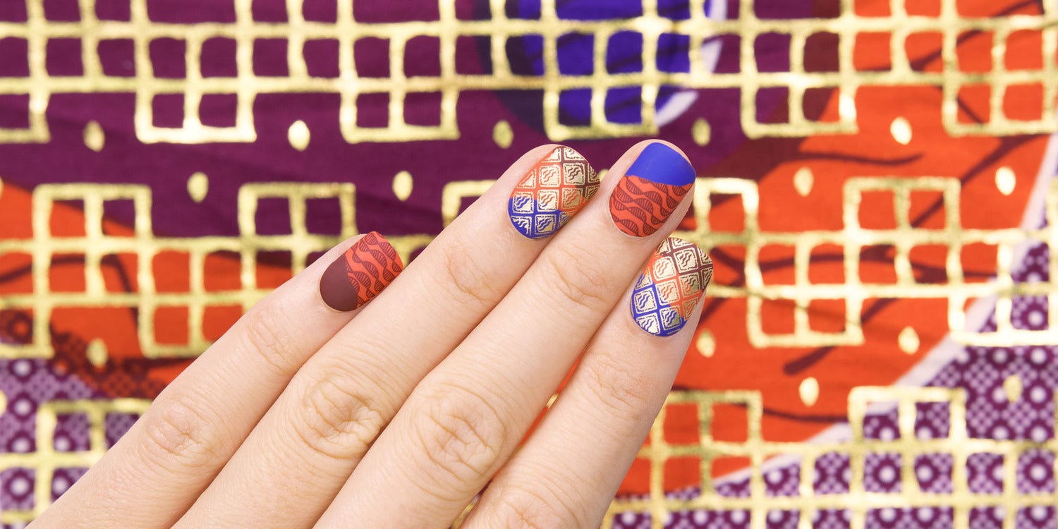 Africa Collection Stamping Nail Art Orange Red and Purple Manicure