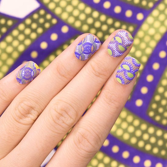 Africa Collection Green and Purple Stamping Nail Art Design 