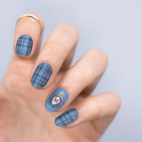 Blue Plaid Dark Academia Nails