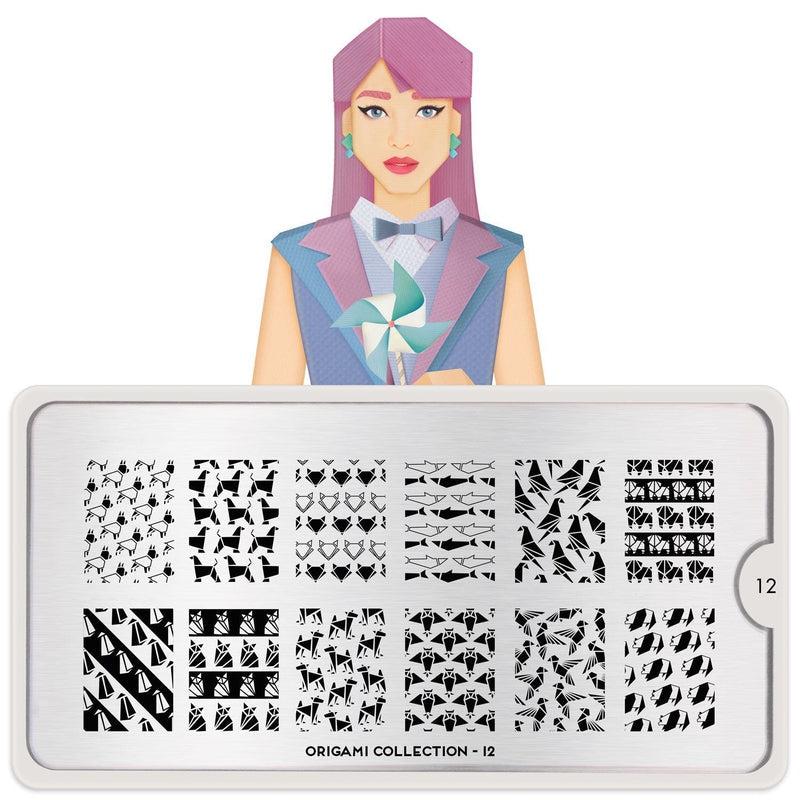 Origami 12-Stamping Nail Plates-[stencil]-[manicure]-[image-plate]-MoYou London