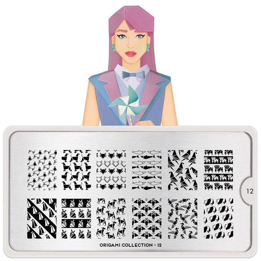 Origami 12-Stamping Nail Plates-[stencil]-[manicure]-[image-plate]-MoYou London